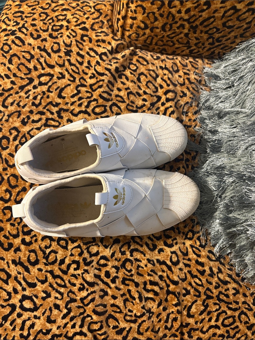 adidas Women’s White Quilted Slip-On Sneakers with Gold Logo 9